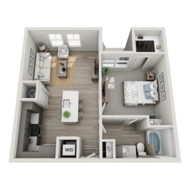 Rendering of the A2-L floor plan with 1 bedroom[s] and 1 bathroom[s] at The Milo (Garden)