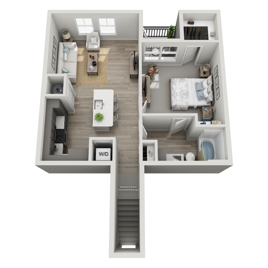 Rendering of the A2-U ALT floor plan with 1 bedroom[s] and 1 bathroom[s] at The Milo (Garden)