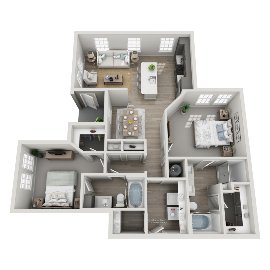 Rendering of the B4-L floor plan with 2 bedroom[s] and 2 bathroom[s] at The Milo (Garden)